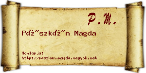 Pászkán Magda névjegykártya